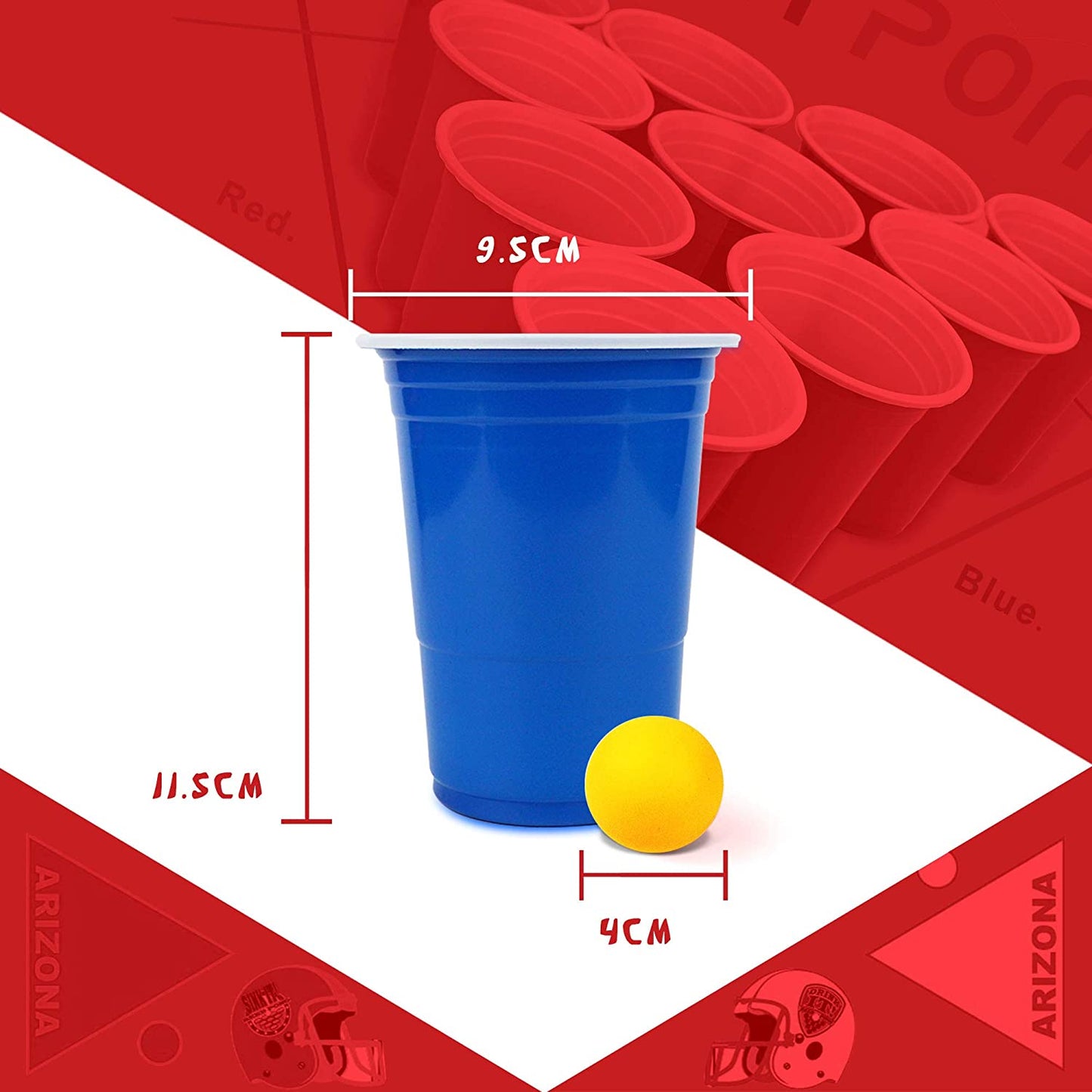 100+10 Beerpong Partybecher Beer Pong Becher 480ml /16OZ Bier Pong Party Becher | Wiederholbare Trinkbecher Camping Cocktail Bier Weihnachten Geburtstag Hochzeit